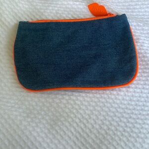 Ipsy Glam Bag in Denim/Neon Orange Cosmetics Accessories Zip Closure